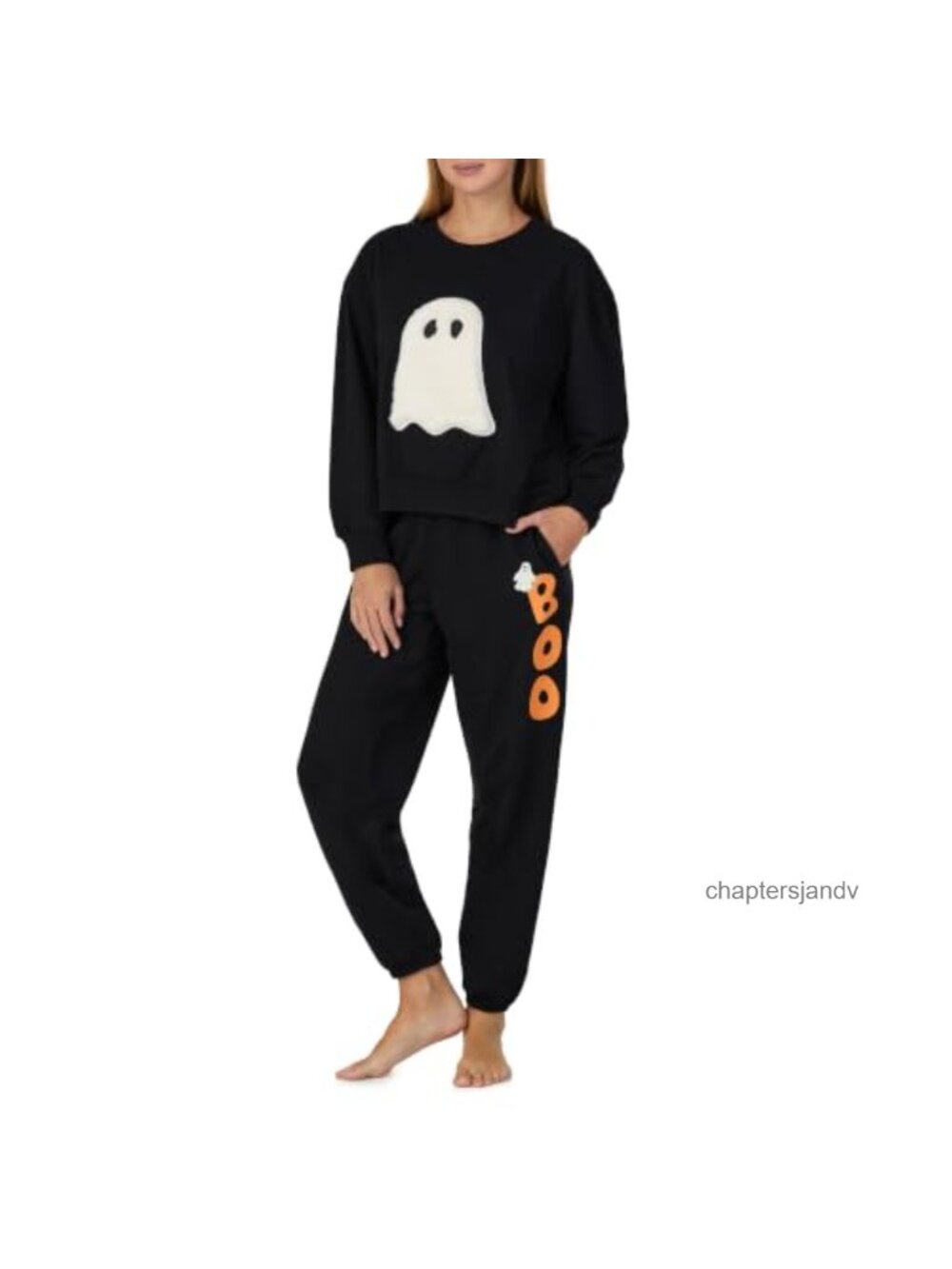 Women's Halloween Lounge Set Ghost Graphic Sweatshirt & Jogger Pajama Set